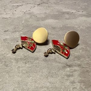 COPY - NWT 14K Gold Plated Earrings With Red Enamel Fan Charm